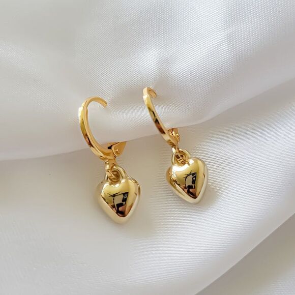 5/$25 Gold Heart Charm Earrings Gold Huggie Hoops Heart Hoop Earrings - Picture 3 of 5